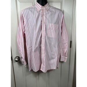 JOS A BANK Traveler Collection Pink Stripe Button Down Long Sleeve Shirt Mens M
